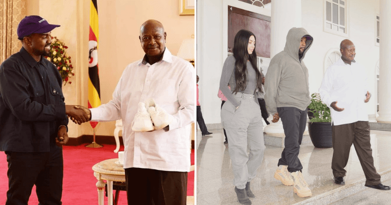 Kim and Kanye gift Yeezy trainers to children after meeting Ugandan President Yoweri Museveni