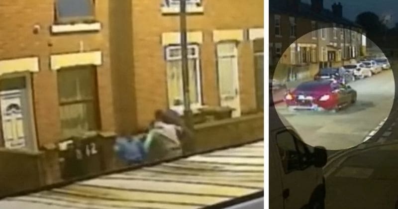 Shocking footage shows a man being repeatedly kicked and stamped on by three robbers