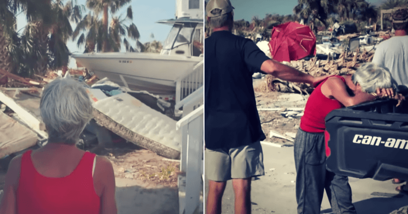 Luke Bryan's mother pictured looking distraught as she returns to find her beachfront house completely ruined by Hurricane Michael