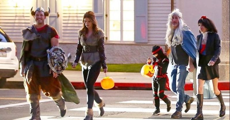 Chris Pratt and Anna Faris take son trick-or-treating with their new lovers on Halloween