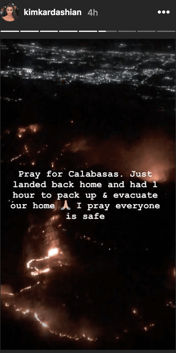 Kim Kardashian asked fans to 'pray for Calabasas' as the fires raged on (Instagram)
