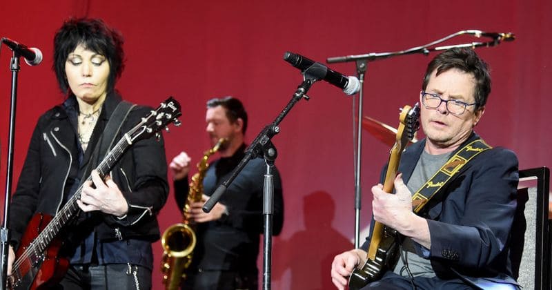 Michael J Fox jams with Joan Jett on stage years after he was diagnosed with Parkinson's disease
