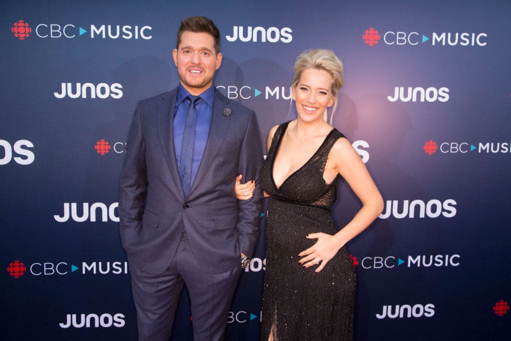 Juno Host Michael Buble and his wife Luisana Lopilato attend the red carpet arrivals at the 2018 Juno Awards at Rogers Arena on March 25, 2018, in Vancouver, Canada. (Getty Images)