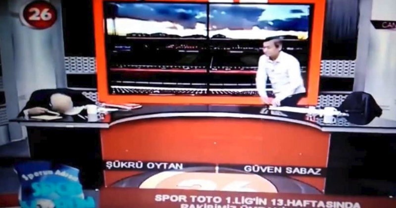 TV presenter suffers a heart attack mid-sentence and collapses LIVE on air while discussing Turkish football