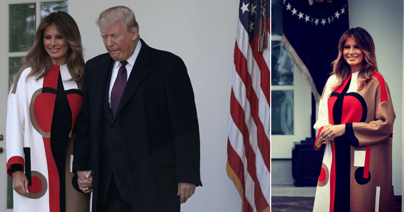 Melania Trump makes a bold statement in Dior color-block coat worth $9,000 for Thanksgiving celebrations