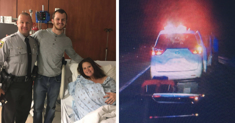 Highway cop pulls couple over for speeding, ends up helping woman deliver baby girl