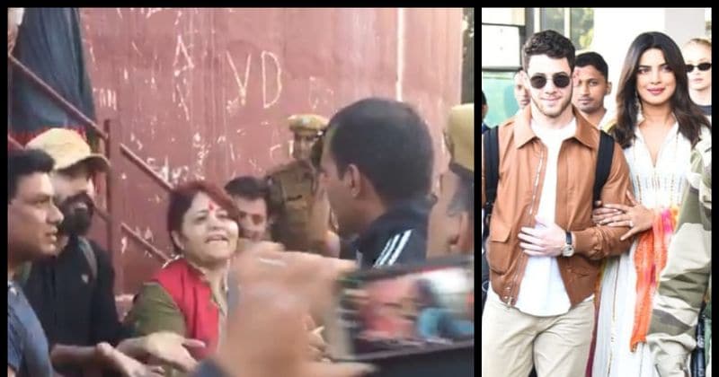 Security officials clash with the media near the venue of Nick Jonas and Priyanka Chopra's grand wedding