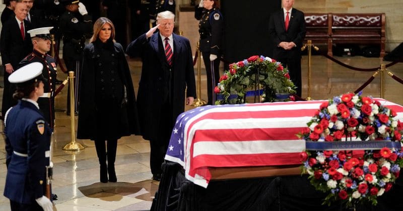 Trump sets aside political differences, makes an unannounced visit to US Capitol with Melania to pay respects to George HW Bush