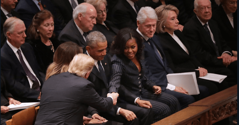Hillary Clinton and Donald Trump give each other the cold shoulder at George HW Bush's state funeral