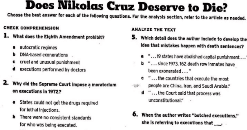 'Does Nikolas Cruz deserve to die?': School just 10-minutes away from Parkland shooting slammed for insensitive quiz