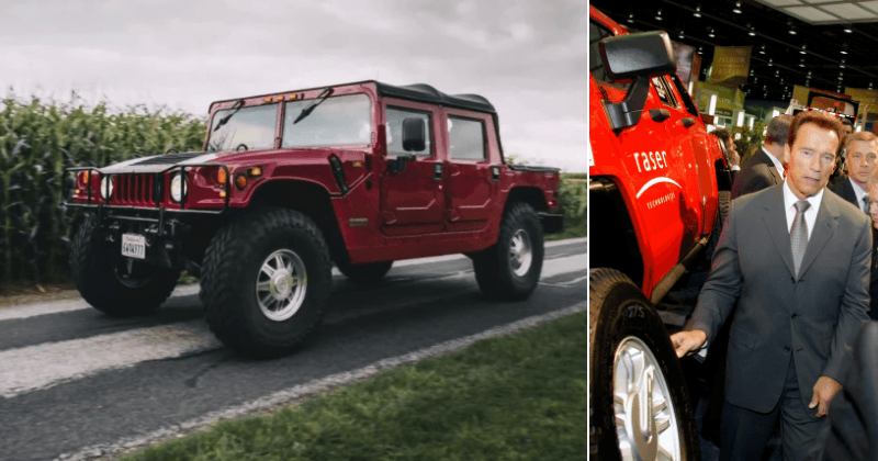 Arnold Schwarzenegger looks badass as he hits the road driving the world's first electric Hummer in Santa Monica