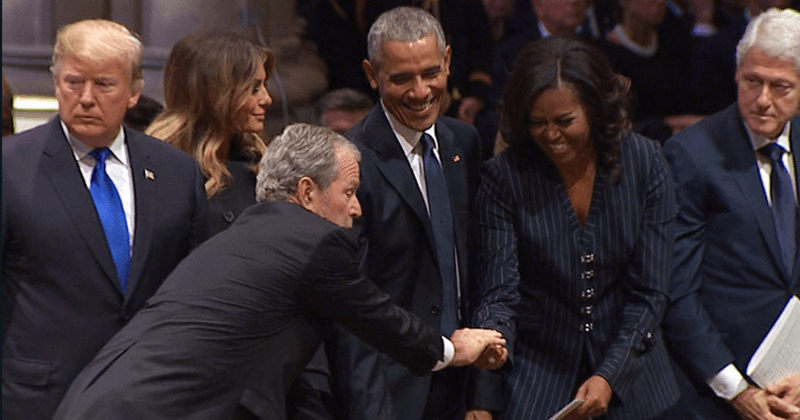 Michelle Obama talks about the warm gesture between her and George W Bush during his father's funeral