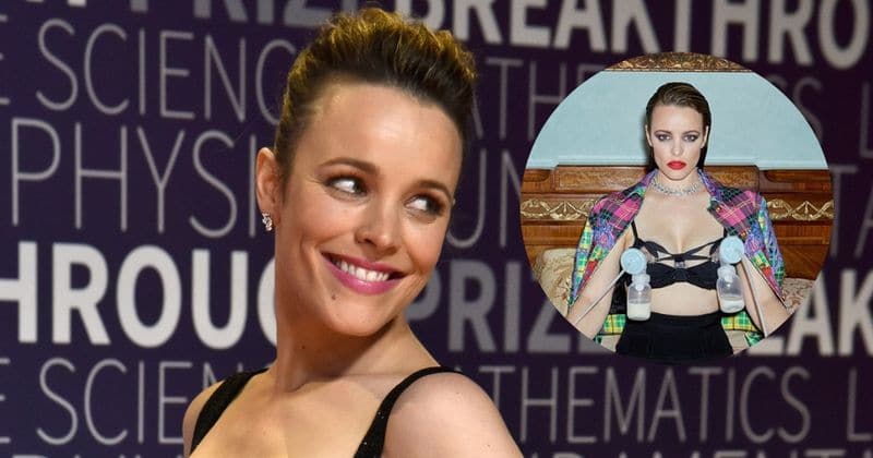 Rachel McAdams poses with breast pump while wearing Versace to break motherhood taboos