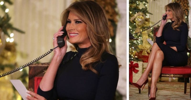 Melania Trump steals the show in black dress and red heels during NORAD Santa tracker calls