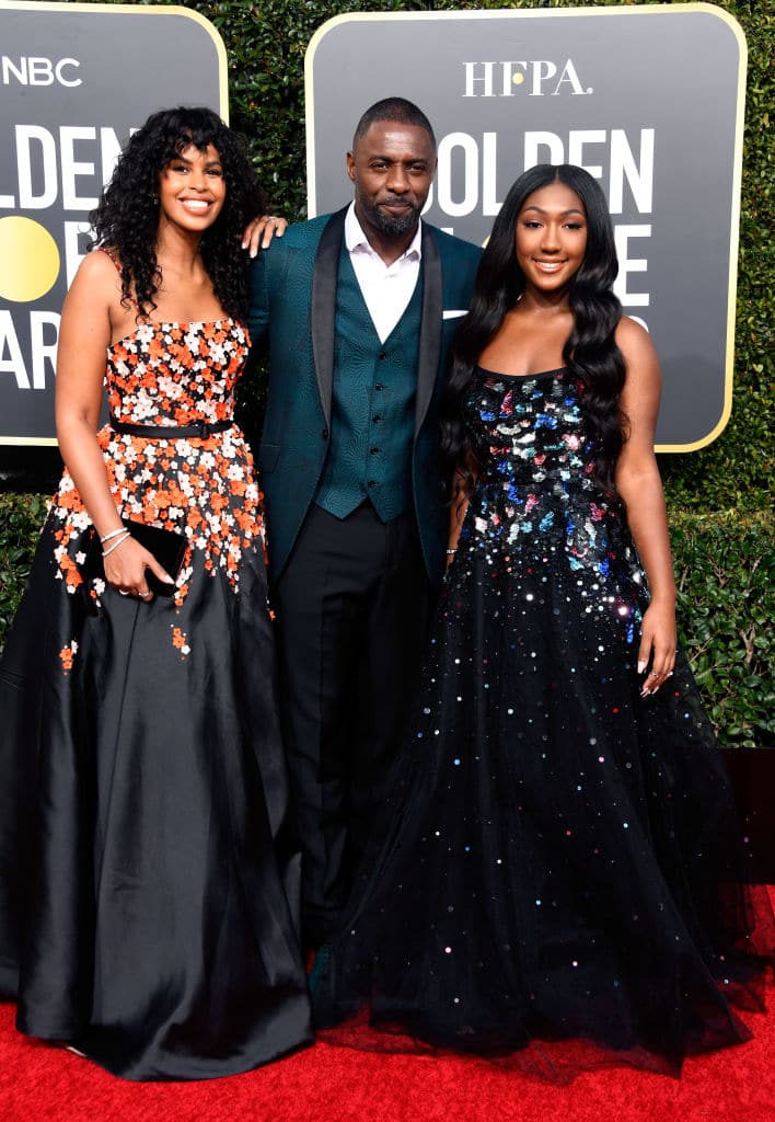 Sabrina Dhowr, Idris Elba, and Isan Elba attend the 76th Annual Golden Globe Awards at The Beverly Hilton Hotel on January 6, 2019 in Beverly Hills, California. (Photo by Frazer Harrison/Getty Images)