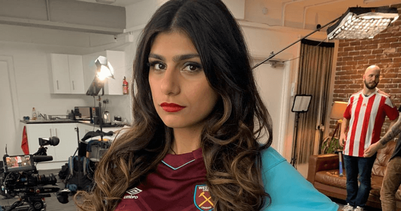Mia Khalifa proves she's a West Ham fan as she sports the team jersey to show she's rooting for them