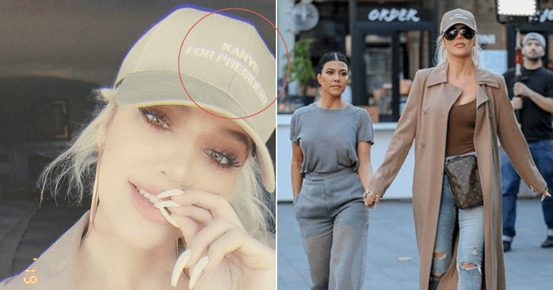 Khloe Kardashian endorses 'Kanye for President' with her cap as she steps out with Kourtney Kardashian