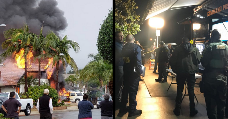 Five dead and three injured after plane falls apart mid-air and crashes into two-story home in Orange County