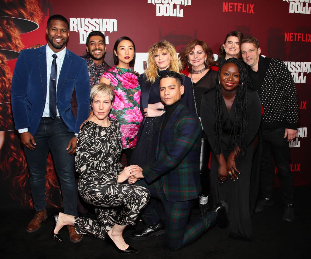 Branden Wellington, Ritesh Rajan, Rebecca Henderson, Greta Lee, Natasha Lyonne, Charlie Barnett, Elizabeth Ashley, Leslye Headland, Jocelyn Bioh and Brendan Sexton III attend 'Russian Doll' Premiere at The Metrograph on January 23, 2019 in New York City. (Photo by Astrid Stawiarz/Getty Images for Netflix)