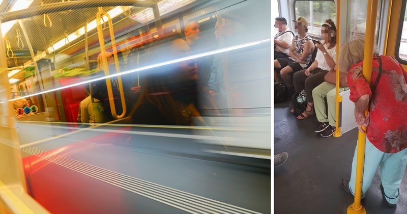Internet outraged after elderly woman forced to stand on Sydney train while young commuters refuse to offer seat