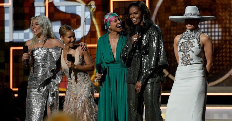 Michelle Obama stuns in silvery, wide-leg pantsuit as she makes surprise appearance at the Grammys