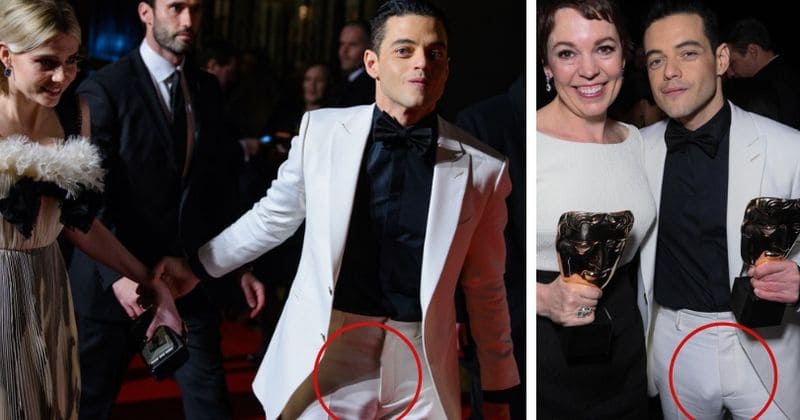 Rami Malek channels Freddie Mercury as he shows off his crotch bulge in tight white trousers at BAFTAs