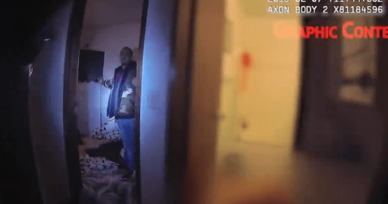 Police bodycam footage reveals moment when knife-wielding man gets gunned down after beheading girlfriend in apartment