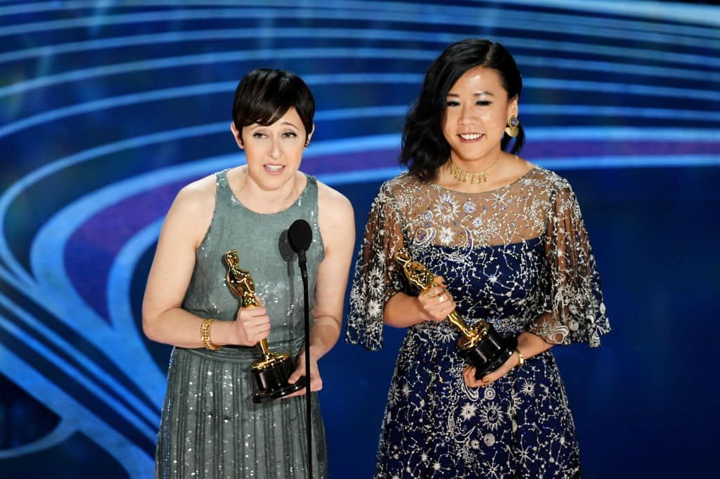 Becky Neiman-Cobb and Domee Shi accept the Short Film (Animated) award for 'Bao' onstage during the 91st Annual Academy Awards at Dolby Theatre on February 24, 2019 in Hollywood, California. (Photo by Kevin Winter/Getty Images)