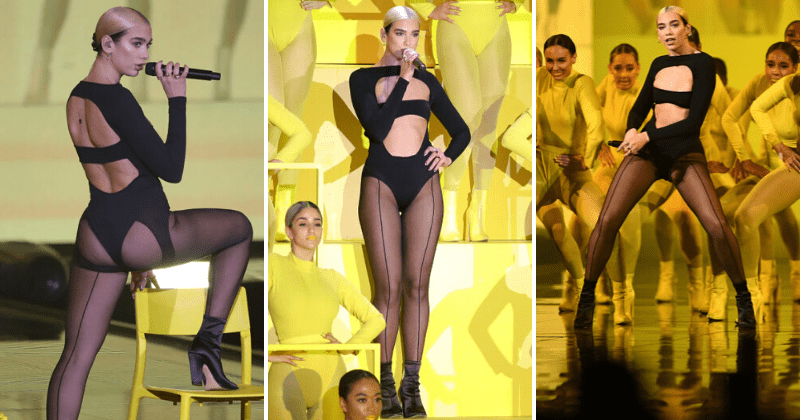 Dua Lipa sizzles in black cut-out thong leotard as she opens MTV EMAs