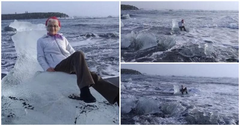 Adventurous grandmother posing for photos on 'ice throne' rescued after drifting away from shore in Iceland