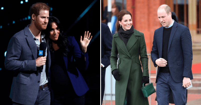 Prince William and Kate Middleton visit slum street, while Harry and Meghan give speech at Wembley