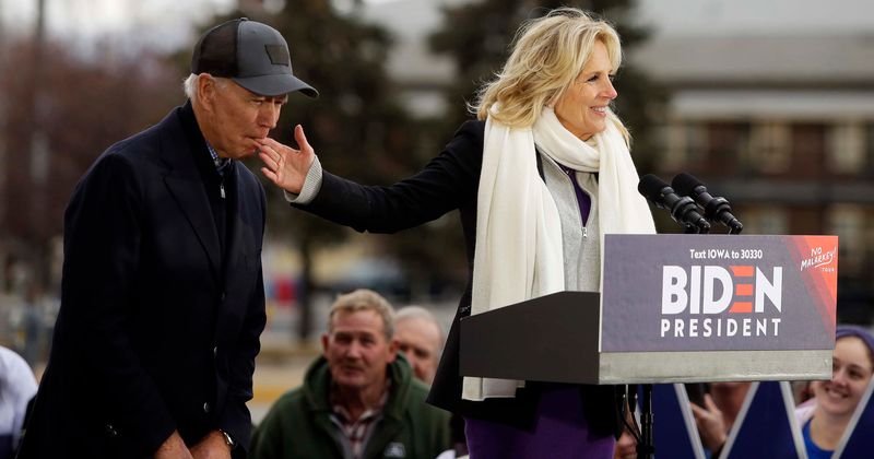 Joe Biden nibbles on wife Jill's finger during bizarre campaign moment in Iowa, gets mocked by internet