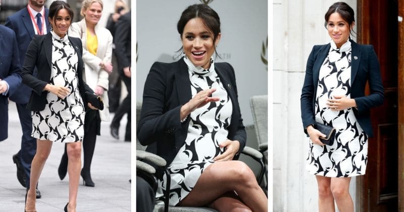 Meghan Markle defies royal protocol as she flashes thigh in black-and-white patterned mini dress