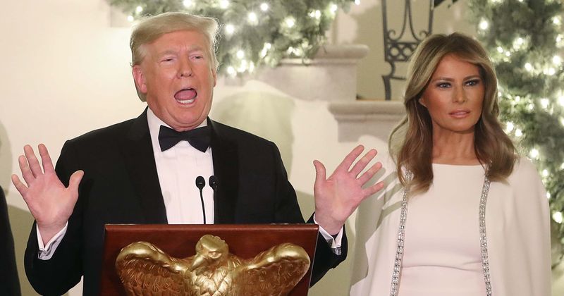Melania Trump looks stunning as she unveils patriotic Spirit of America-themed White House Christmas decorations