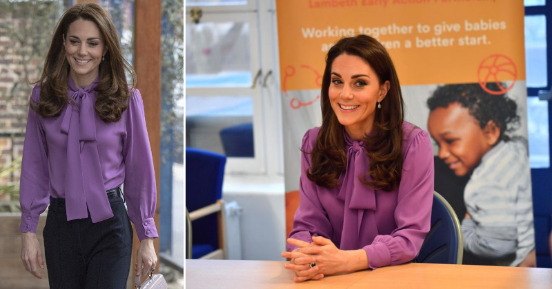 Kate Middleton sports $1,040 Gucci blouse as she plays with "diva" twins during visit to children's center