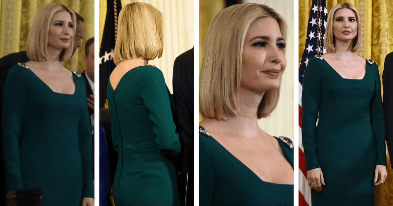 Ivanka Trump wows in peacock green dress with square neckline at a Hanukkah reception at the White House
