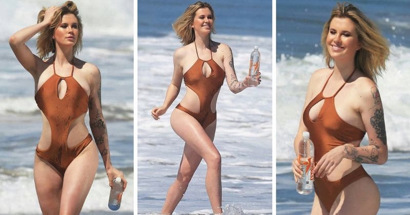 Ireland Baldwin sizzles in sexy copper bathing suit during beach photo shoot in Malibu