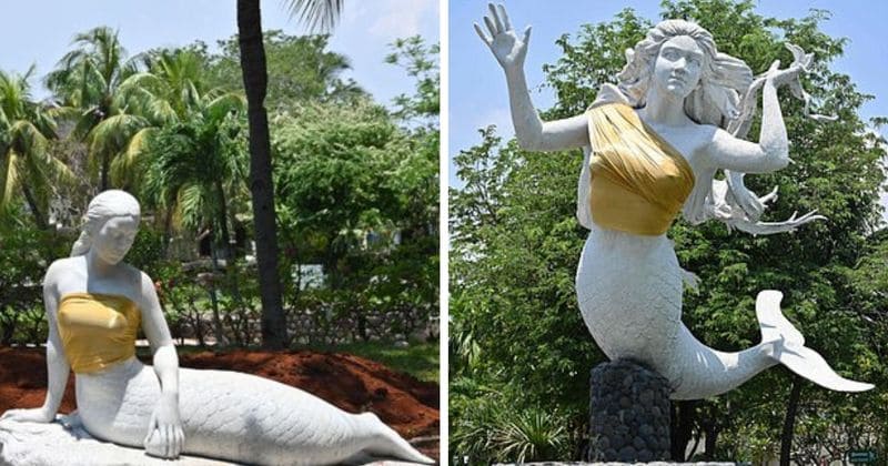 Indonesian theme park covers up bare-chested mermaids with golden crop tops to conform with 'Eastern values'