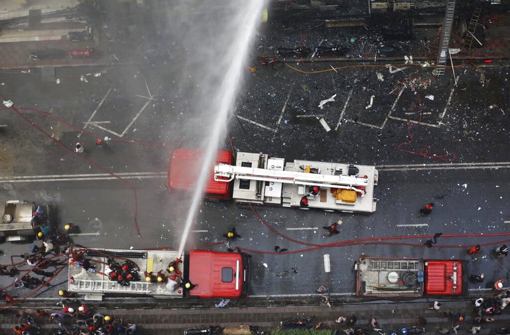Fire Department control room official Ershad Hossain said by phone the FR Tower in Dhaka's Banani commercial district caught fire Thursday afternoon (AP)