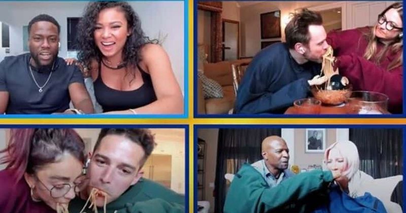 'Celebrity Game Face' Episode 1: Joel McHale roasts Kevin Hart, celeb couples take on spaghetti-eating challenge