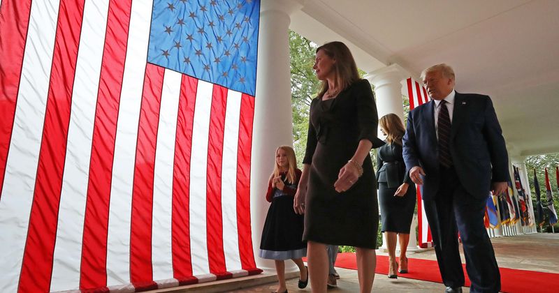 American flag touches the ground at SCOTUS nominee event, Internet slams Trump for 'violating federal law'