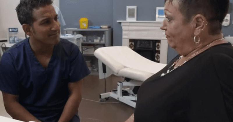 'When Skin Goes Wrong': Dr Dev is shocked to see Amanda's tennis ball-sized lipoma as he struggles to remove it