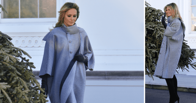 Melania Trump wows in Balenciaga coat and high-heeled boots as she poses next to White House Christmas tree
