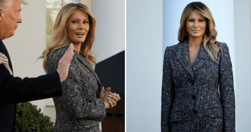 Melania Trump stuns in D&G's tweed monochrome coat and leather skirt at Thanksgiving Turkey Pardon ceremony