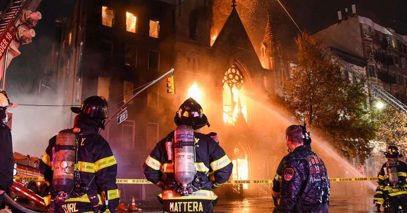 Raging inferno engulfs New York's historic Middle Collegiate Church, 200 firefighters employed to douse fire
