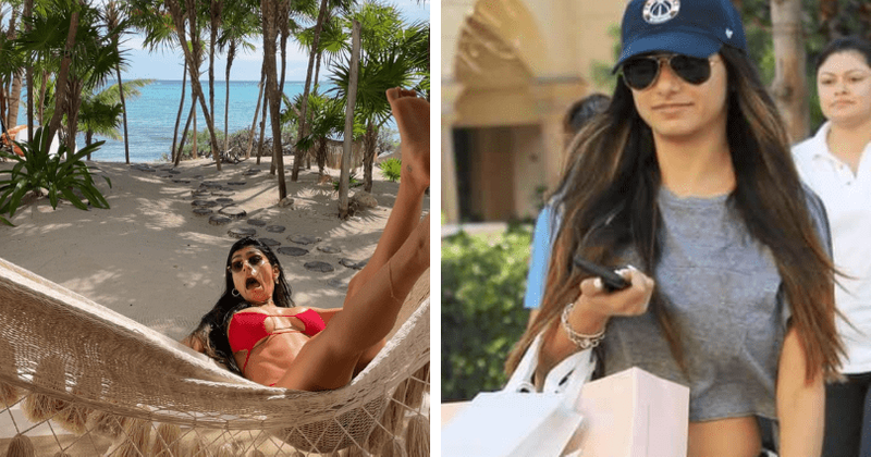 Mia Khalifa risks wardrobe malfunction as she falls off swing in tiny red bikini in photo for OnlyFans