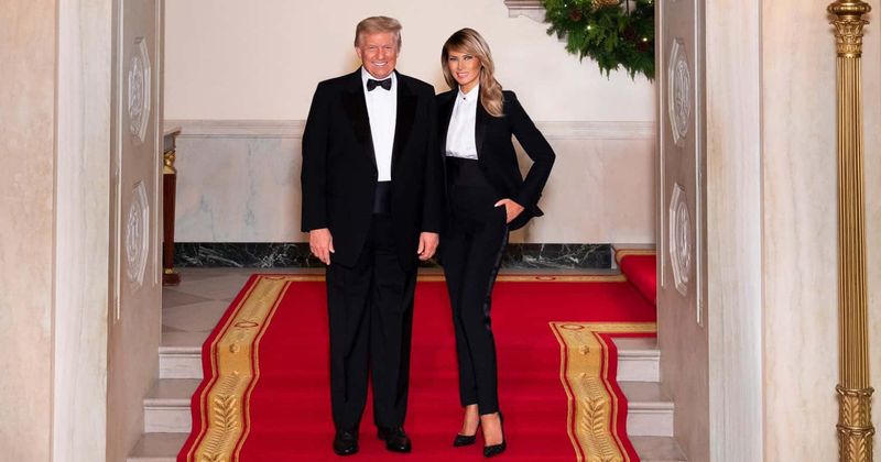 Donald and Melania Trump pose in matching tuxedos for final Christmas portrait, Internet says FLOTUS looks better