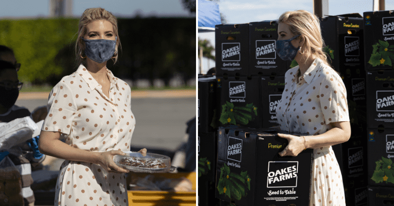 Ivanka Trump stuns in polka-dot dress while giving food to Miami families, POTUS phones in to talk to volunteers