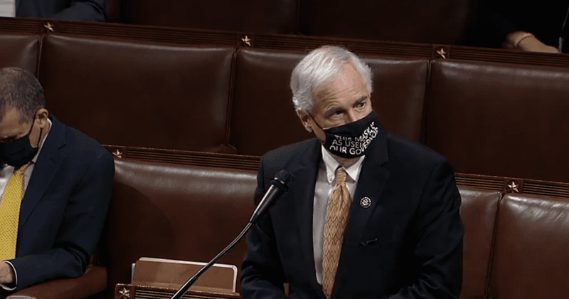 Trump impeachment vote: GOP’s Tom McClintock defends POTUS with mask that says 'mask is useless as our Governor'