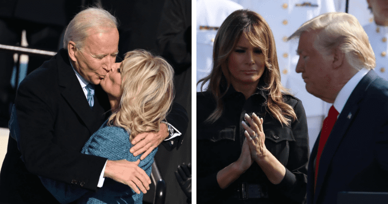 Love is in the White House again as Joe Biden kisses Jill, in contrast to Donald and Melania Trump's awkward vibes